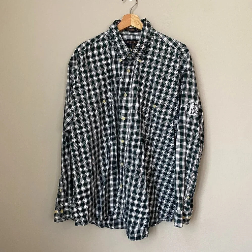 Vintage Chesterfield Men's XL Luxury Twill Plaid Button Down Shirt Cowboy Up
